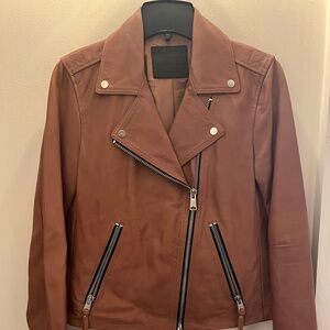 All Saints Brown Leather Moto Jacket